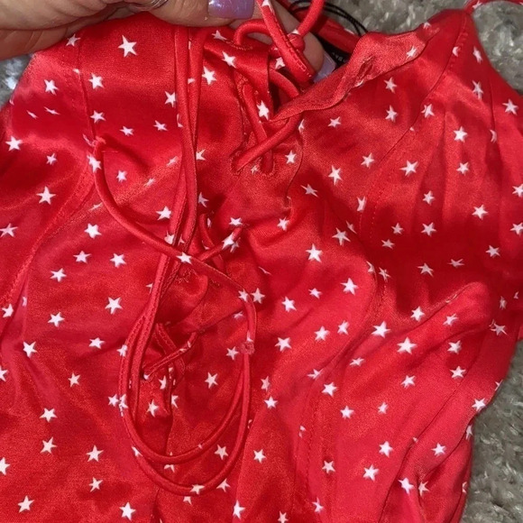 ZARA Red and white star lace up bodysuit - Picture 2 of 5